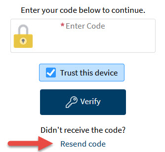 Image of arrow pointing to resend code link